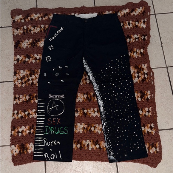 Black Studded Graphic Pants